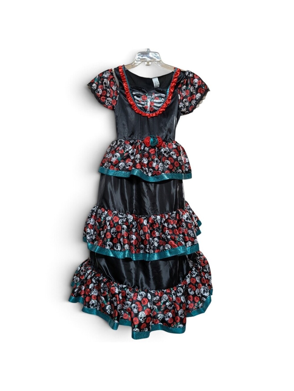 Goodmark Girls Day of the Dead Costume Dress L 10/12 Sugar Skull Roses